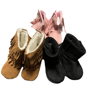 Baby Girl Sz 3 Suede Fringe Boots Moccasin Style Soft Sole Booties Boho Western